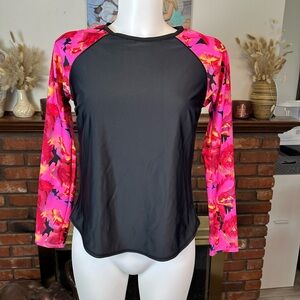Target Black Long-Sleeve Rash Guard with Pink Floral Sleeves